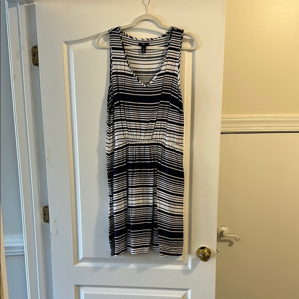 Striped Navy Blue and White Gap Sleeveless Dress
